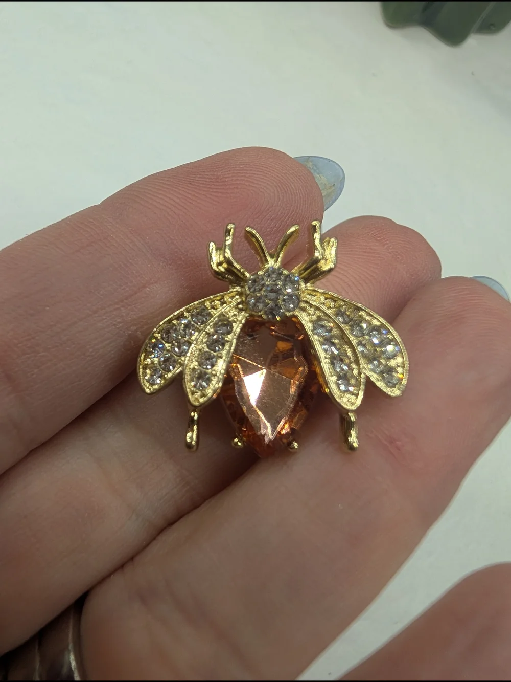 Gold Bee Crystal Brooch Pin - Amber and Clear Stones